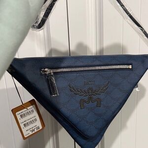 MCM Navy Triangle Belt Bag